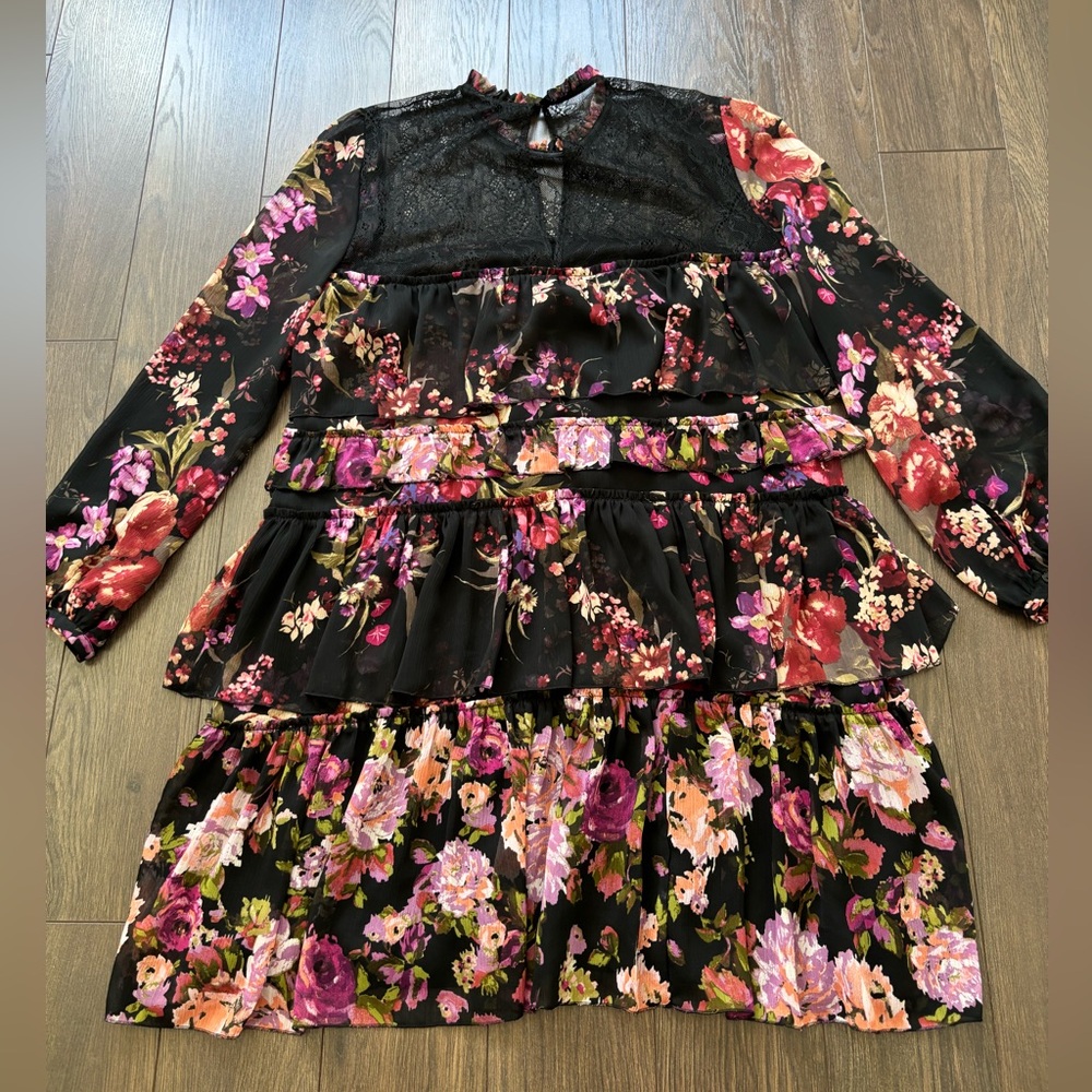 ZARA Floral Lace Tiered Frock Dress Multicolour Medium - Picture 6 of 13